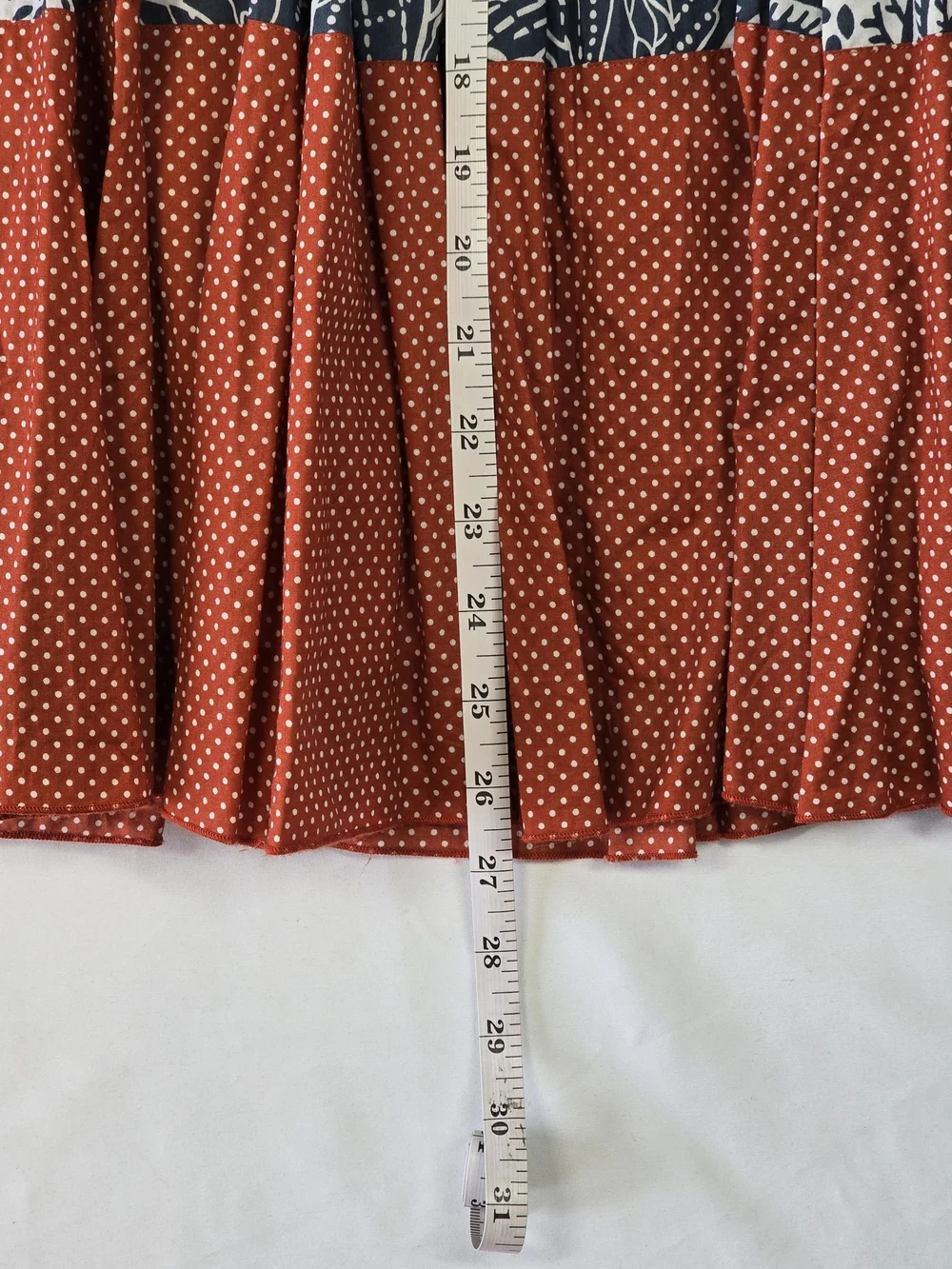 Wrap London 100% Cotton Leaf Print Pleated Skirt Blue Red Polka Dot Size 10